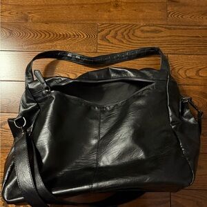 Oversized black fake leather purse